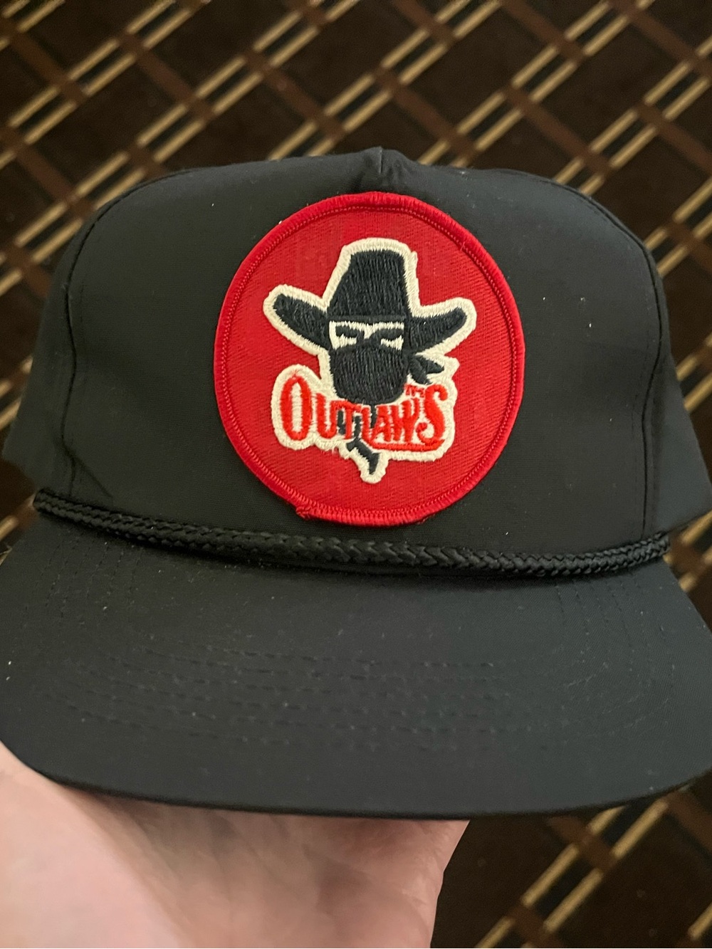 Vintage 90’s Outlaw Racing Black SnapBack Hat RARE Logo Cowboy Red Circle